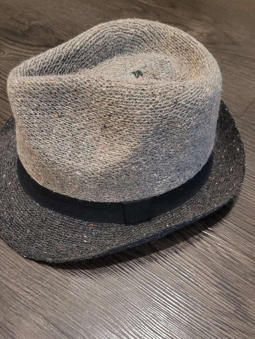 Midnight Velvet Tweed Gray Knit Hat Dark Academia Boho Industrial Preppy Chic